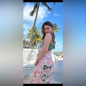 Express Pink and Green Floral Dress